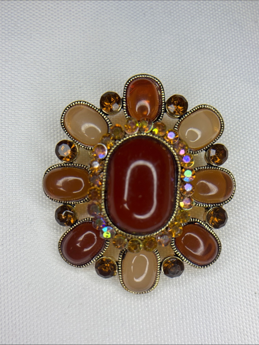 vintage art deco style acrylic stone cabachons &AB Crystal  center brooch